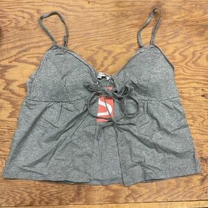 Gray Lace-Trimmed Open Front Tie Camisole